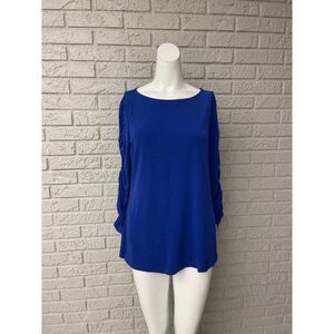 Susan Graver Women Royal Liquid Knit Ruched Drawstring Long Sleeve Top Size S